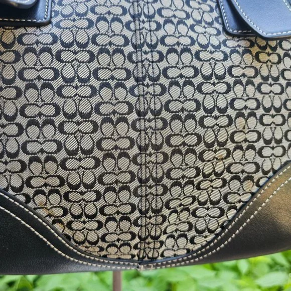 Coach Signature Shoulder Tote Bag Handbag Black and Tan Leather/canvas - Picture 6 of 15